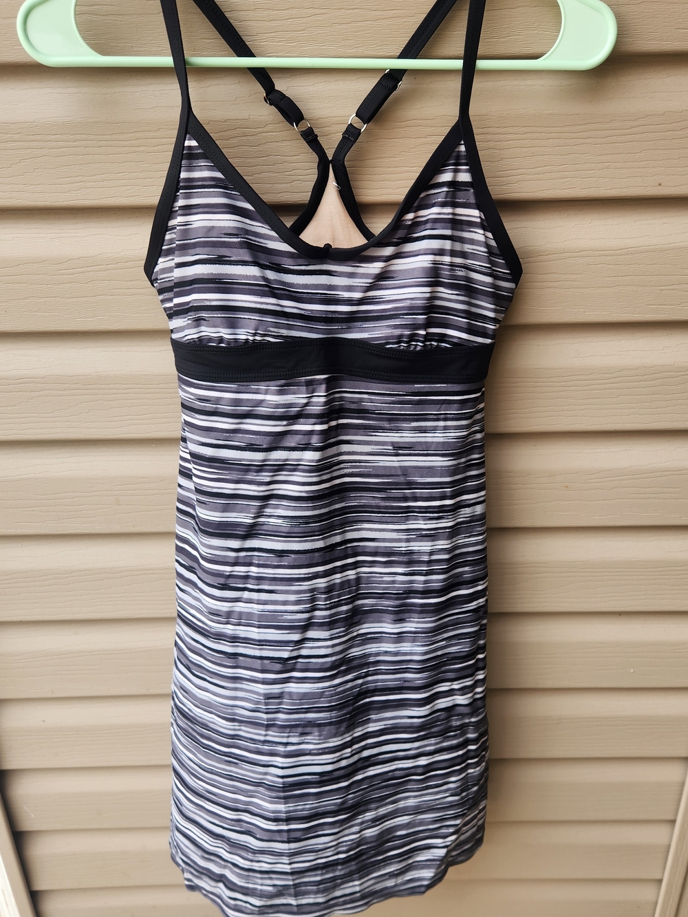 Athleta Black and White Striped Racerback Swim Dress